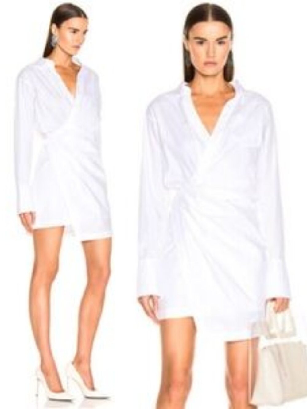 NWT $395 ALC The Gardner Dress 14 White Pleated Cotton Wrap Mini Shirtdress